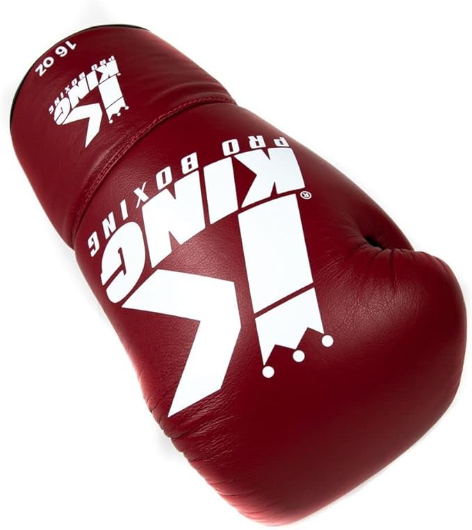 Red leather boxing glove with white King logo and crown, King Pro Laces2