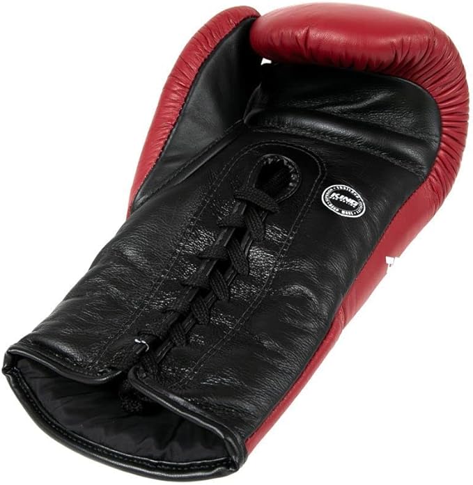 King Pro Boxing Gloves Laces2 red black textured leather velcro glove