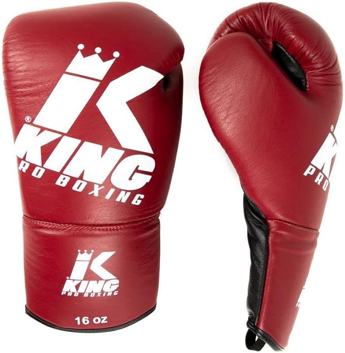 Red King Pro Boxing Gloves with crown logo, 16 oz, laces up
