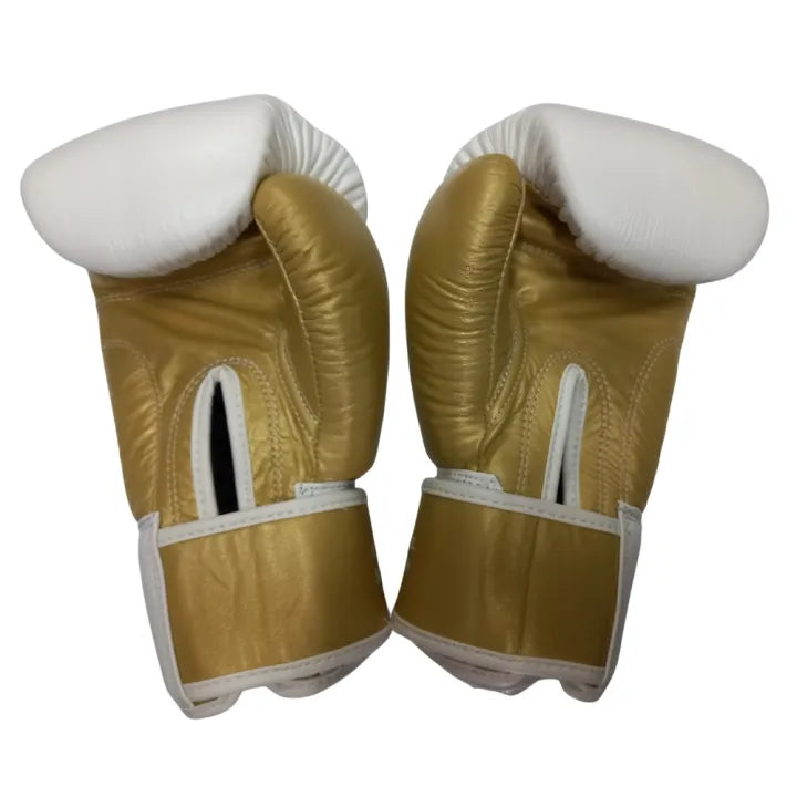 Limited edition Windy gold white boxing gloves in leather-like material