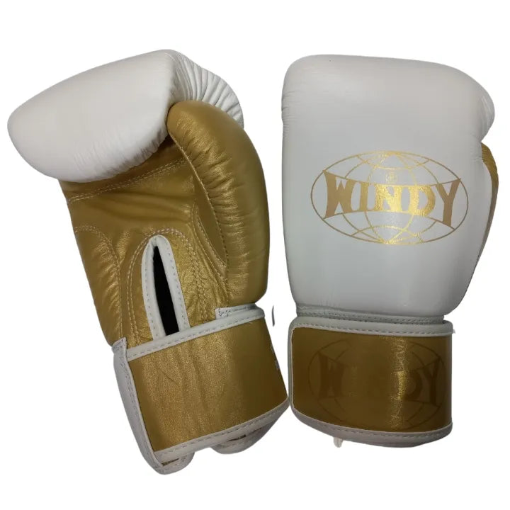 Limited edition Windy Boxing Gloves in white and gold with Windy logo