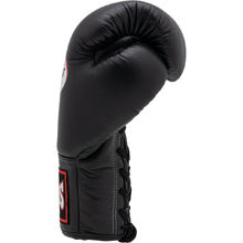 Black lace-up Twins Special BGLL1 boxing gloves in leather with red white logo