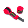 Red and black BLEGEND hand wraps with velcro closure