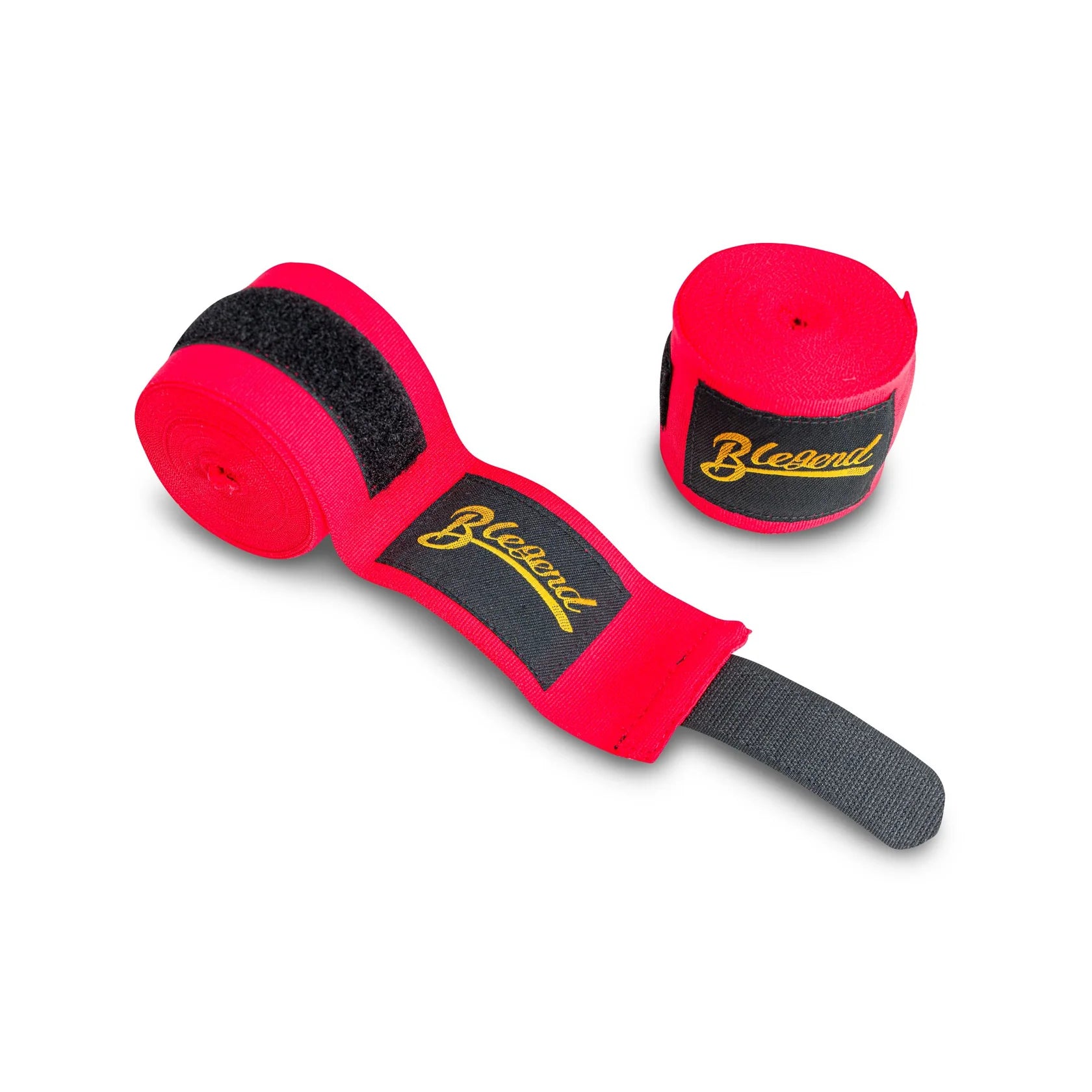 Red and black BLEGEND hand wraps with velcro closure