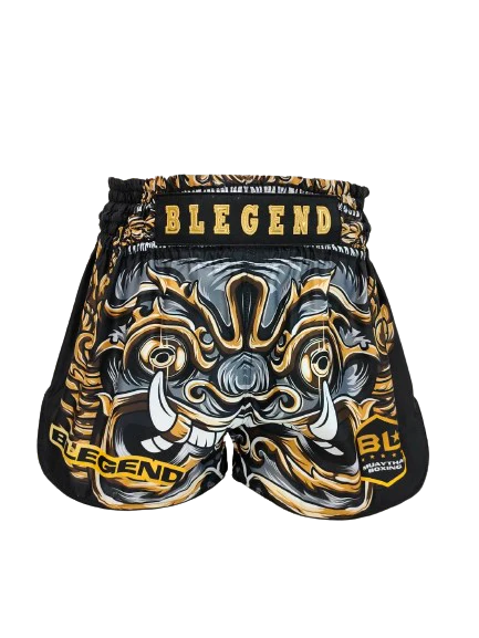 Blegend Boxing Shorts Devil: gold black Muay Thai shorts with dragon design