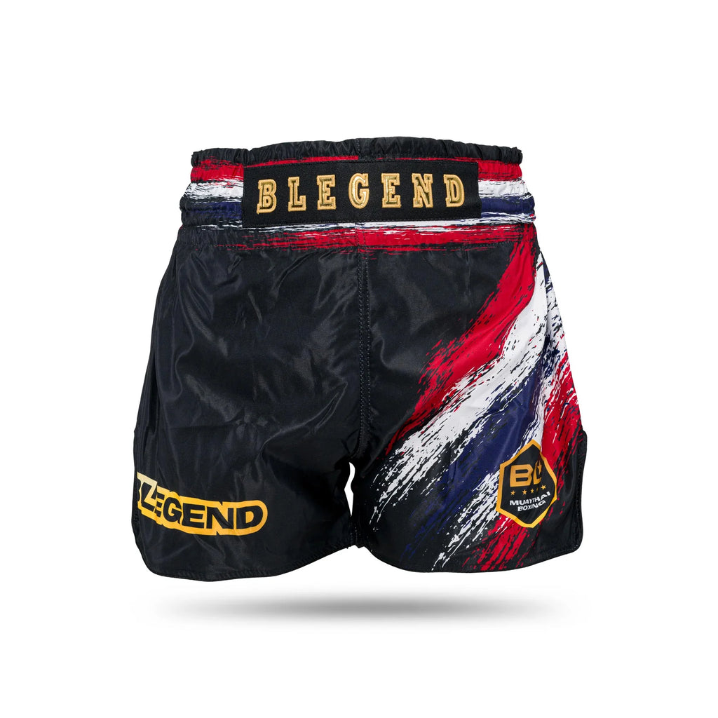 Blegend Muay Thai Shorts Thai Legend Black with Red White Design