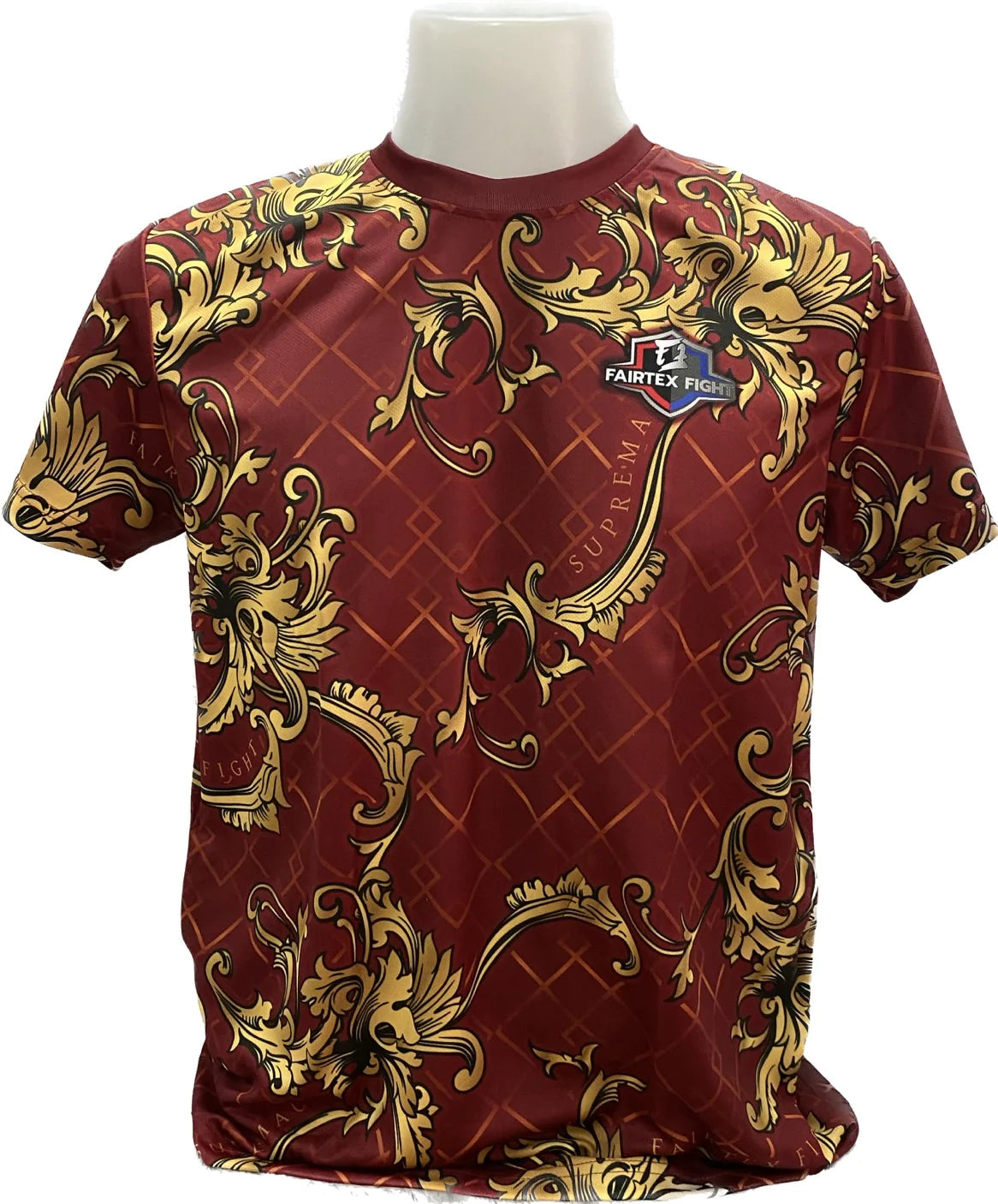 Burgundy gold baroque print Fairtex Fight Lumpinee Stadion Red t-shirt