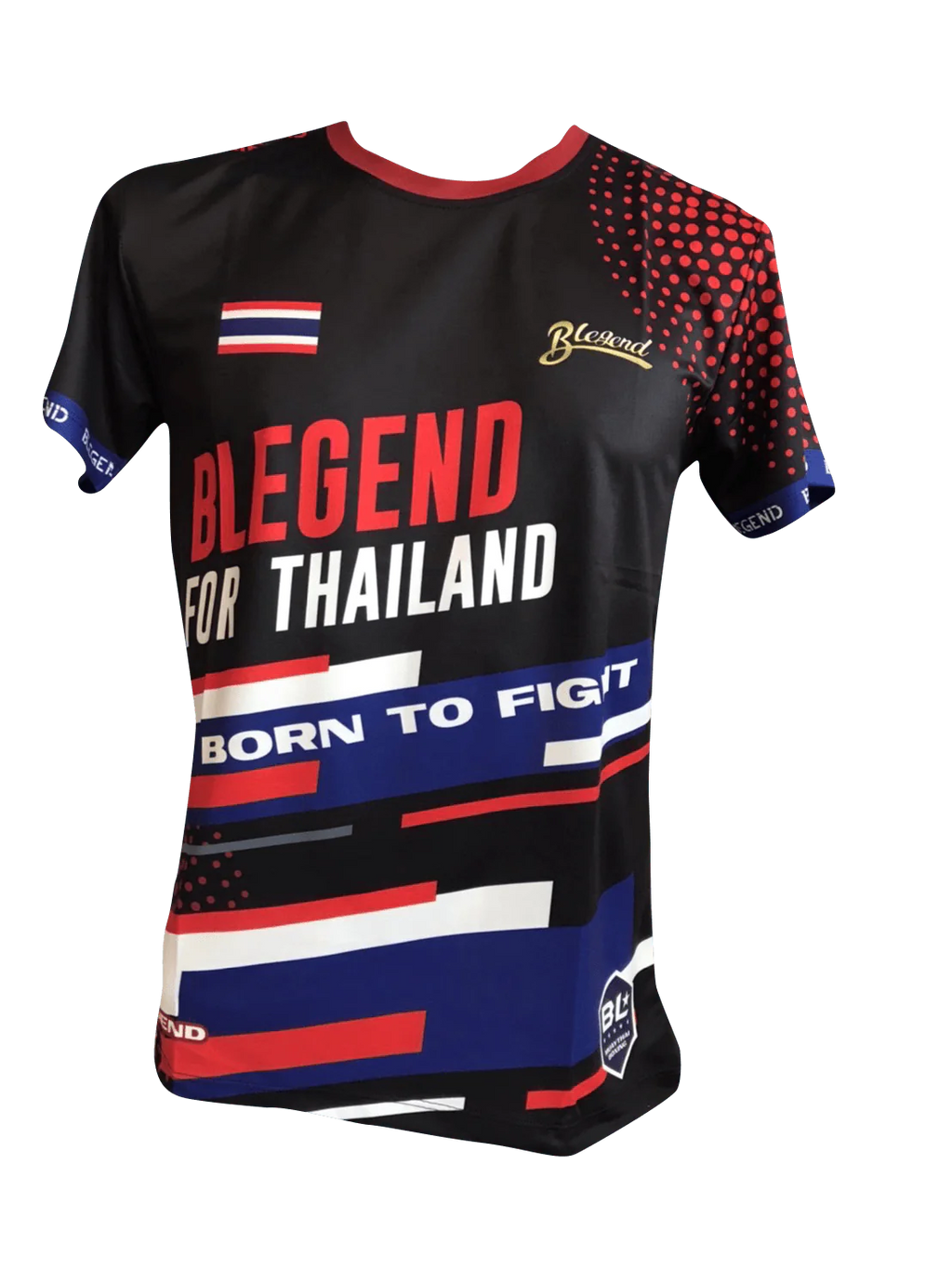 Black and red Blegend Muay Thai shirt with Thailand flag, padded elbows
