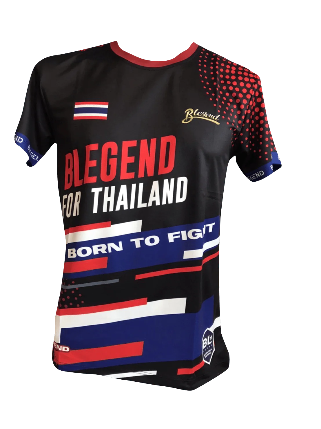 Black and red Blegend Muay Thai shirt with Thailand flag, padded elbows