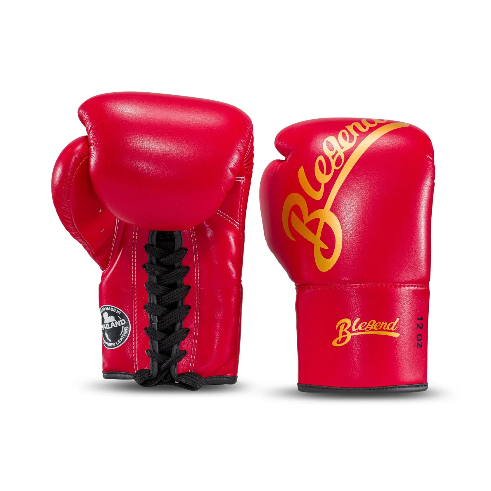 Red Blegend Fight Gloves with black laces and gold lettering