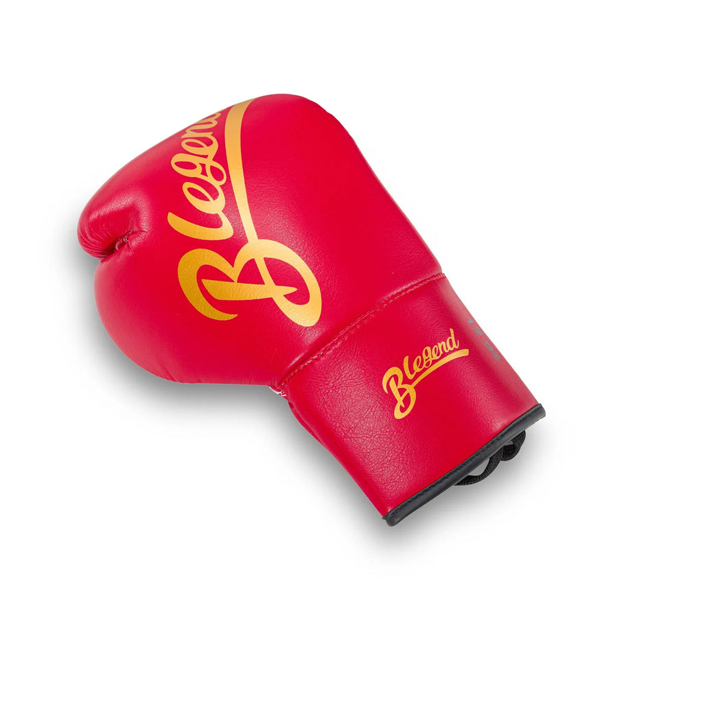 Red Blegend Fight Gloves with gold lettering boxing glove