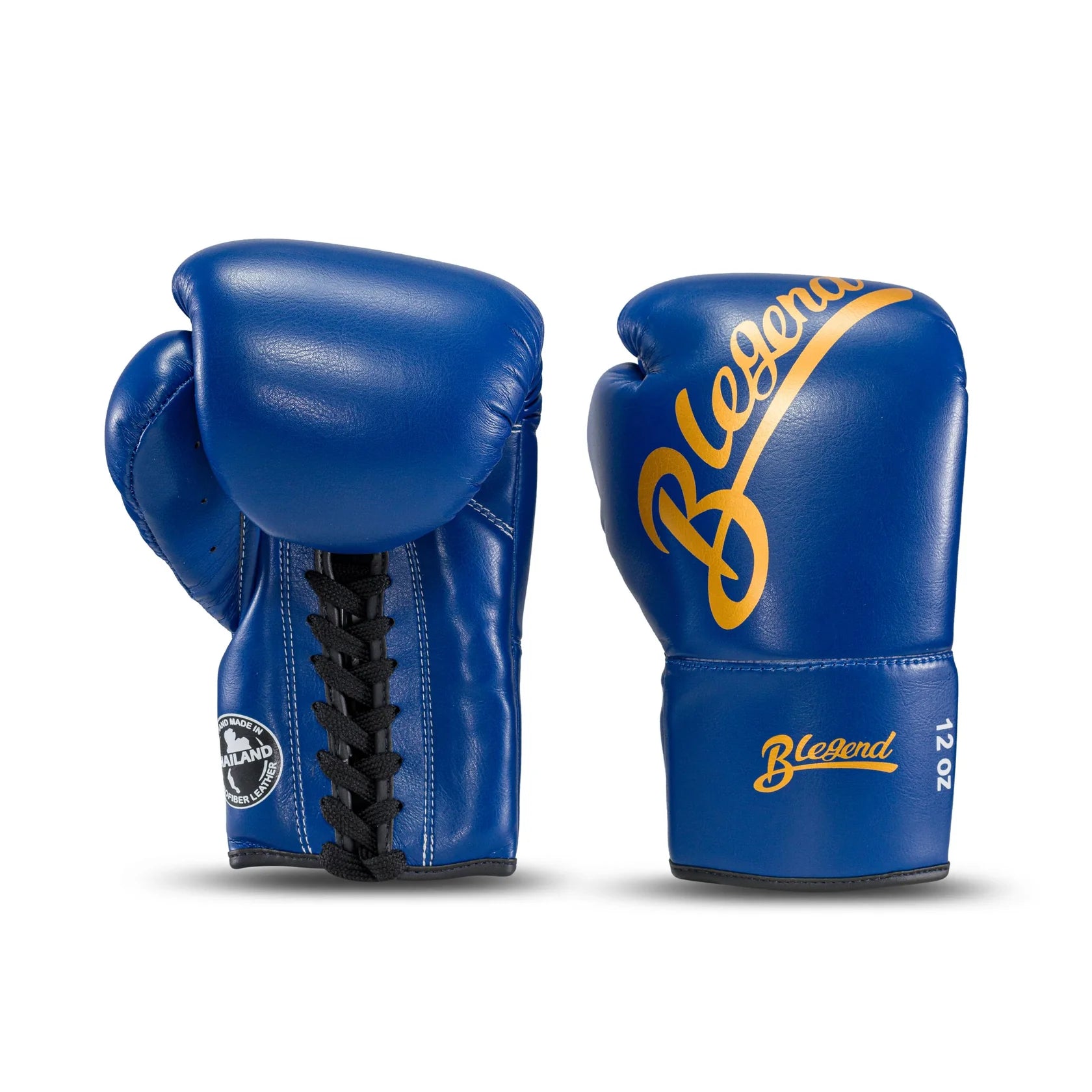 Blue Blegend Fight Gloves with lace-up closure and gold lettering