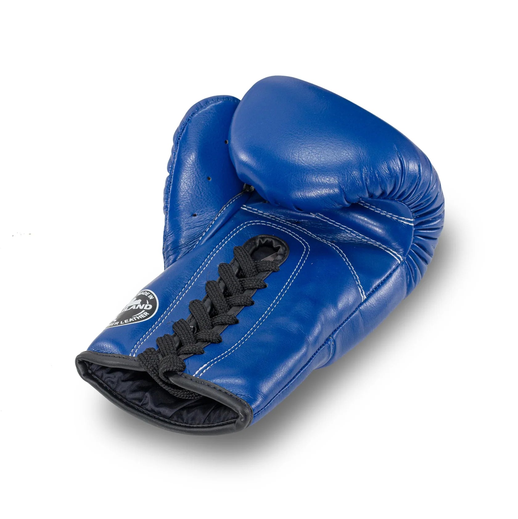 Blue Blegend Fight Gloves: leather boxing glove with black laces and padding