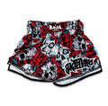 Red and black skull Raja Shorts Rose Skull with white trim