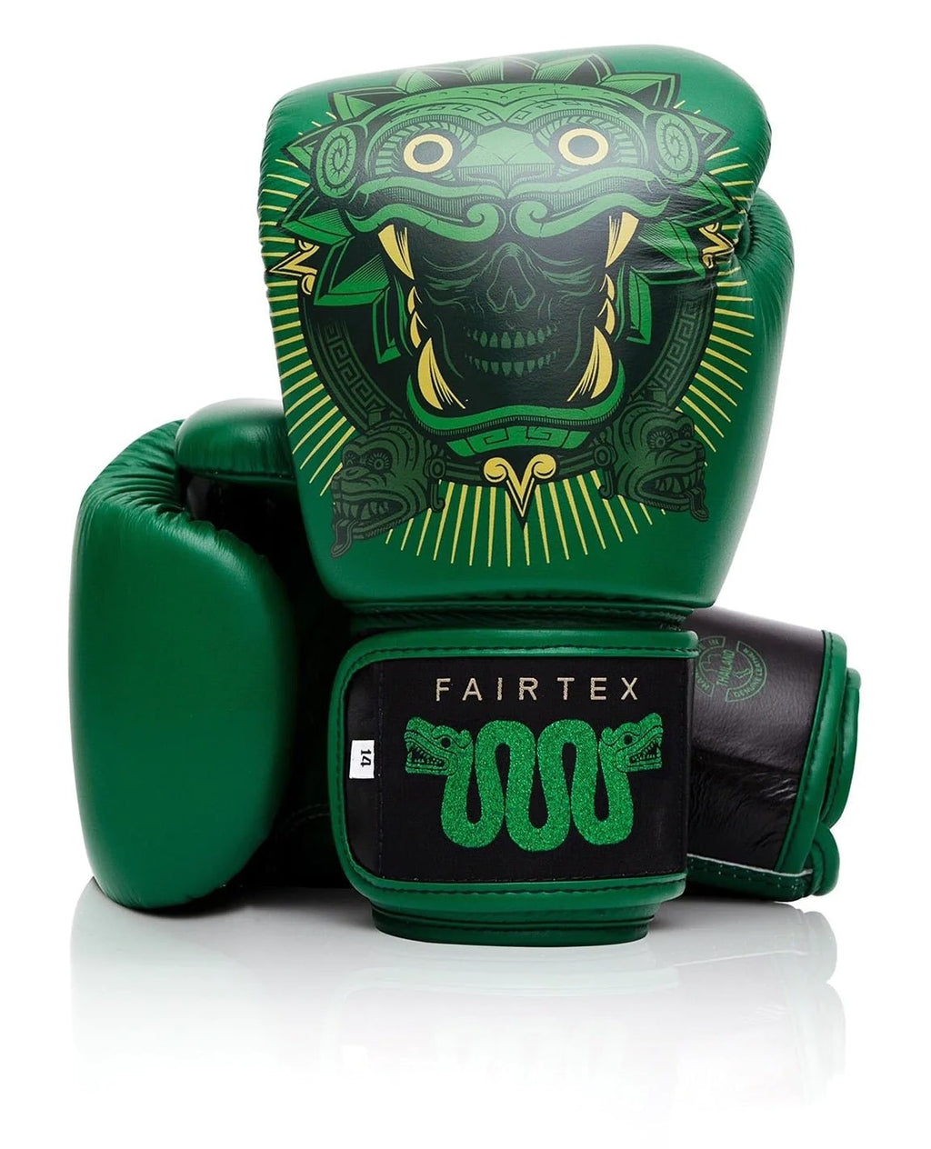 Fairtex BGV Premium Resurrection green black boxing gloves with dragon