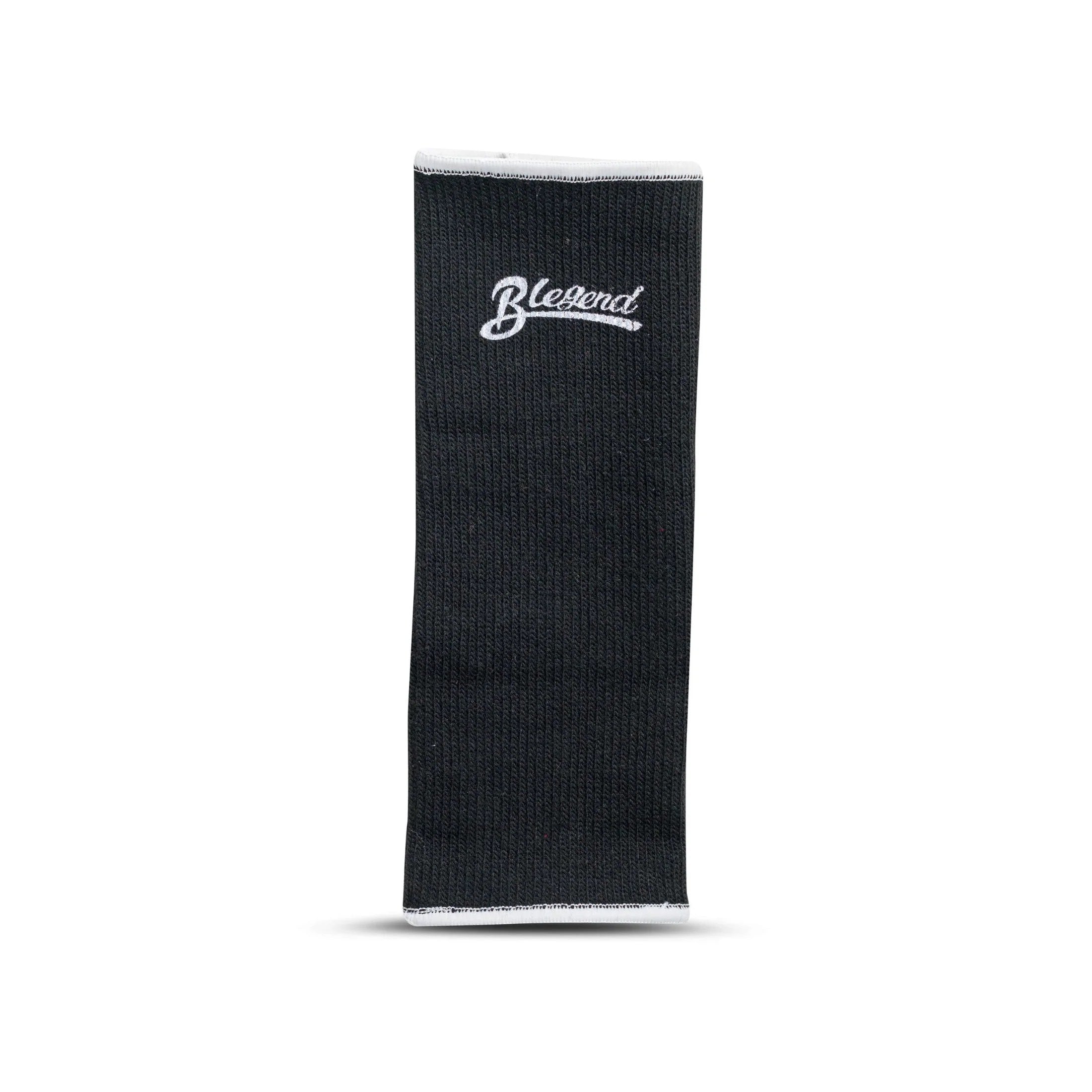 Black and white striped BLEGEND Ankleguards with Bleekend logo
