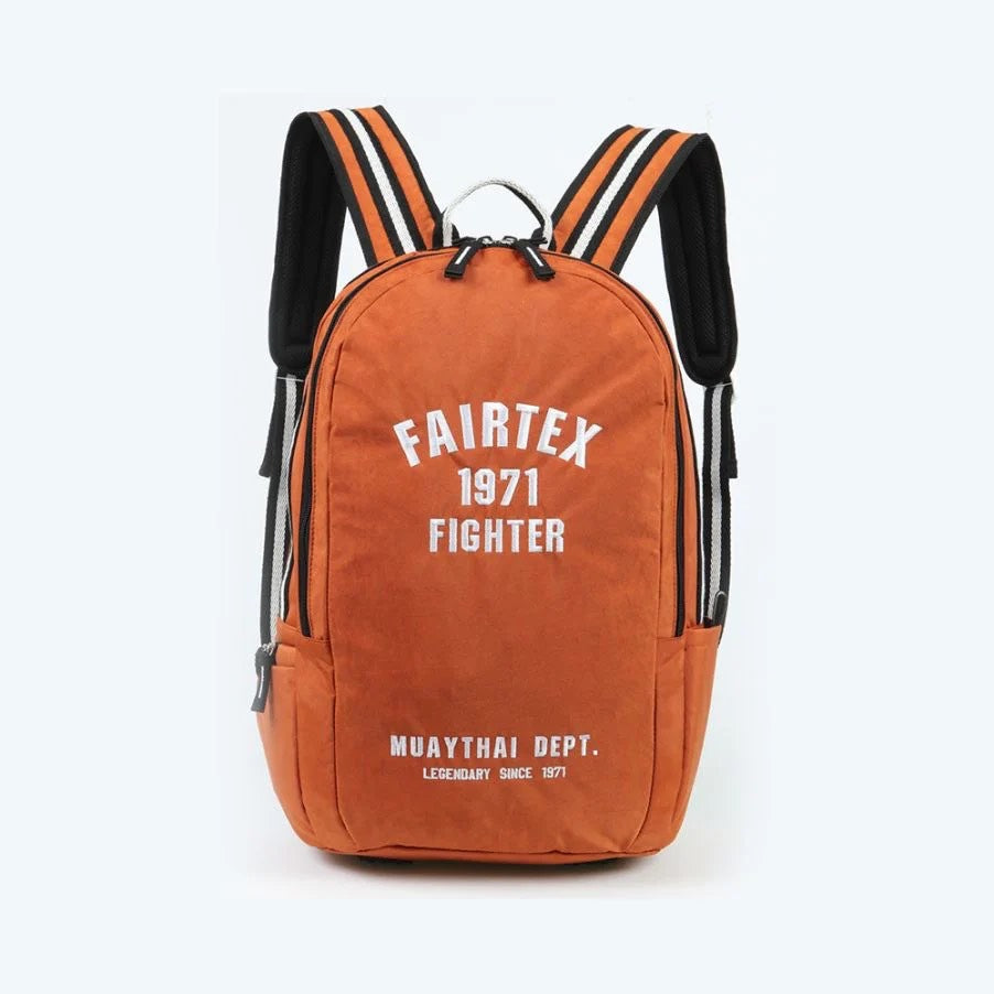 Fairtex Rucksack Orange backpack with black accents and white stripes