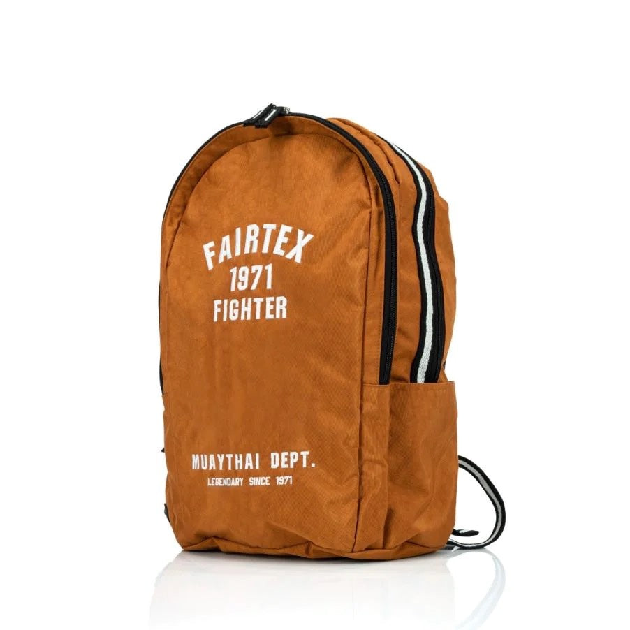 Fairtex 1971 fighter backpack in orange with black and white stripes