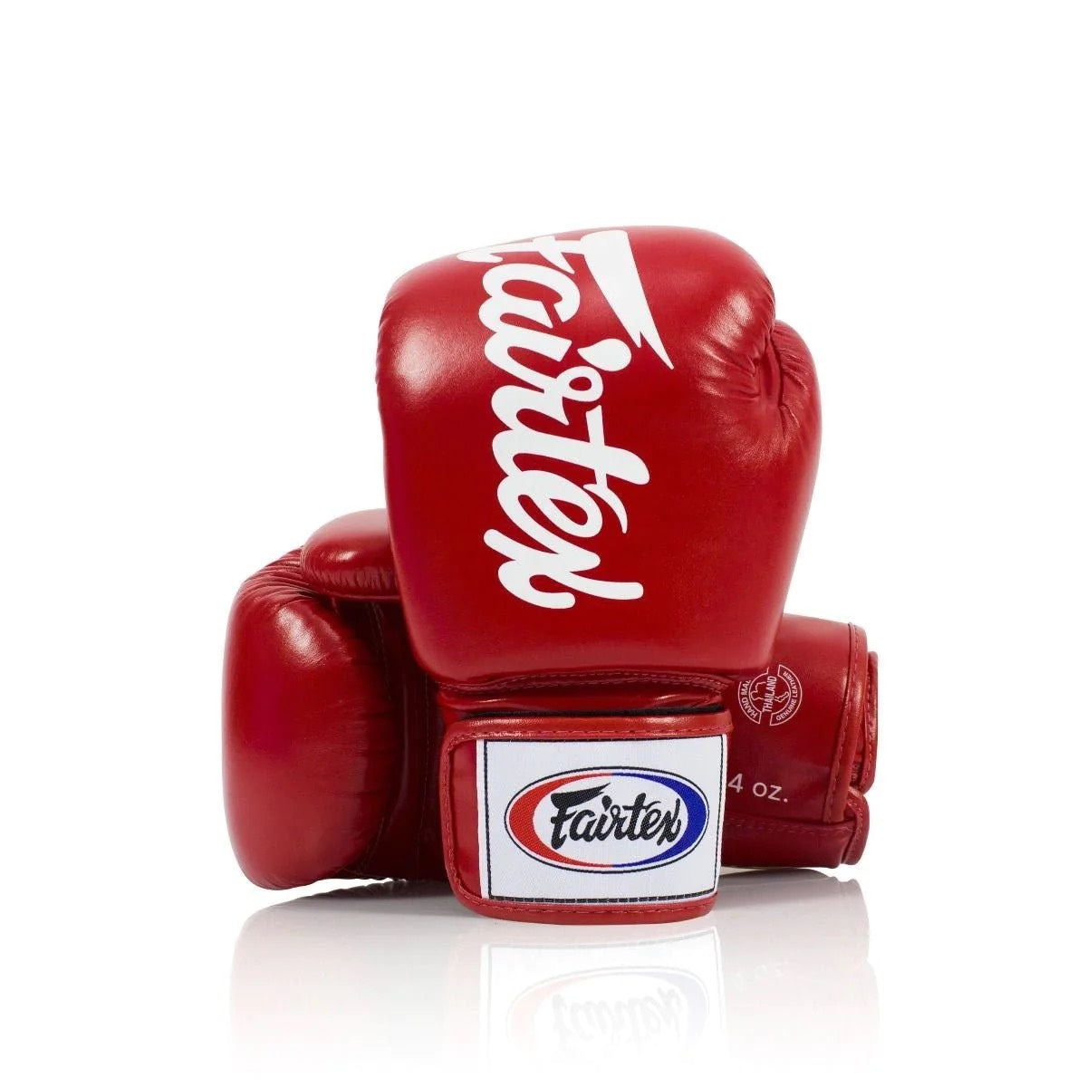 Fairtex BGV19 red boxing gloves with white text and logo