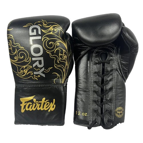 Fairtex Boxing Gloves Glory Lace Up Black gold — view 2, fight gear Phuket | MMAGuy