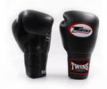 Twins Special black leather boxing gloves BGLL1 with red white logo