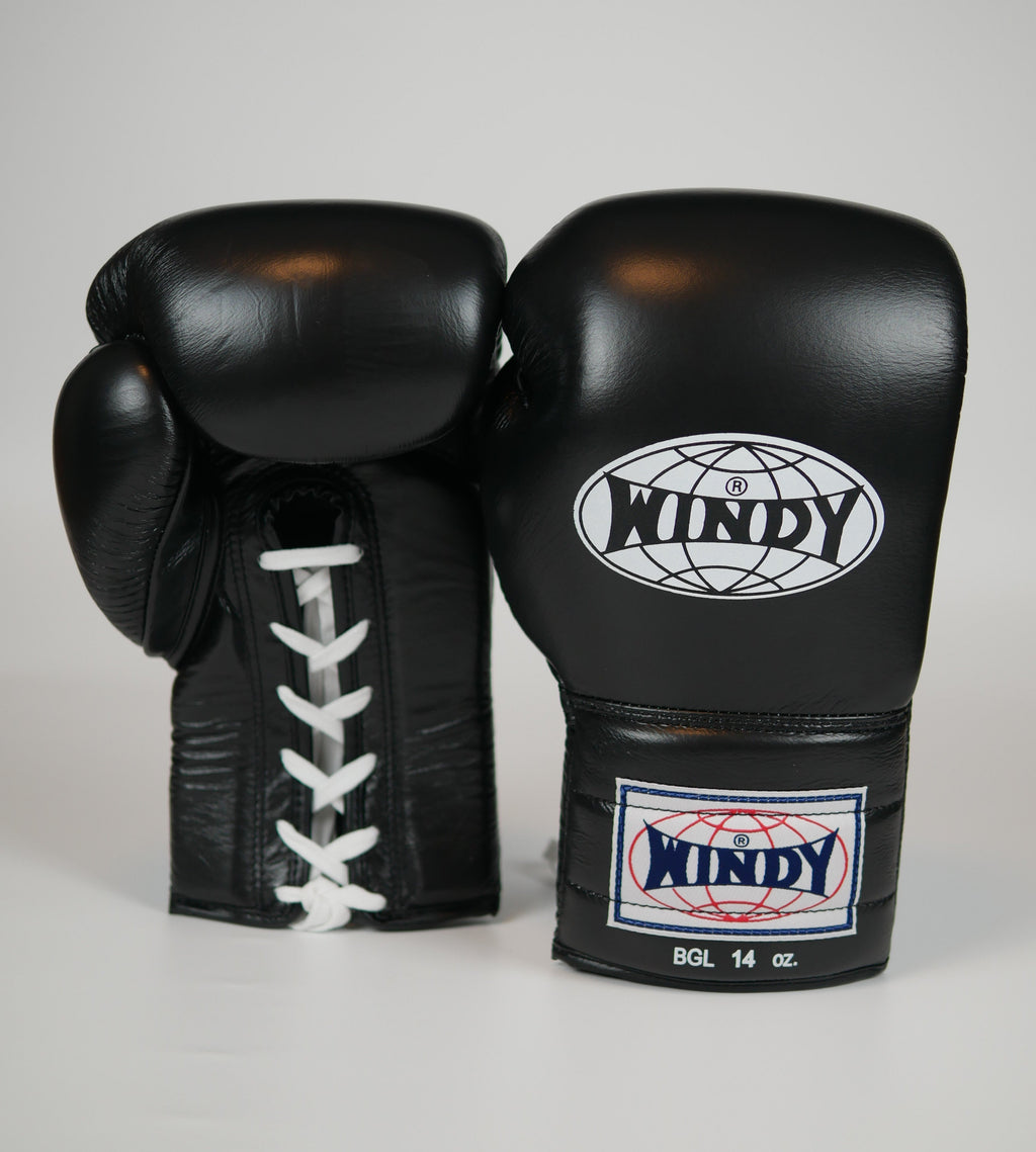 Windy Boxing Gloves Lace up Black — fight gear in Phuket (Chalong) | MMAGuy