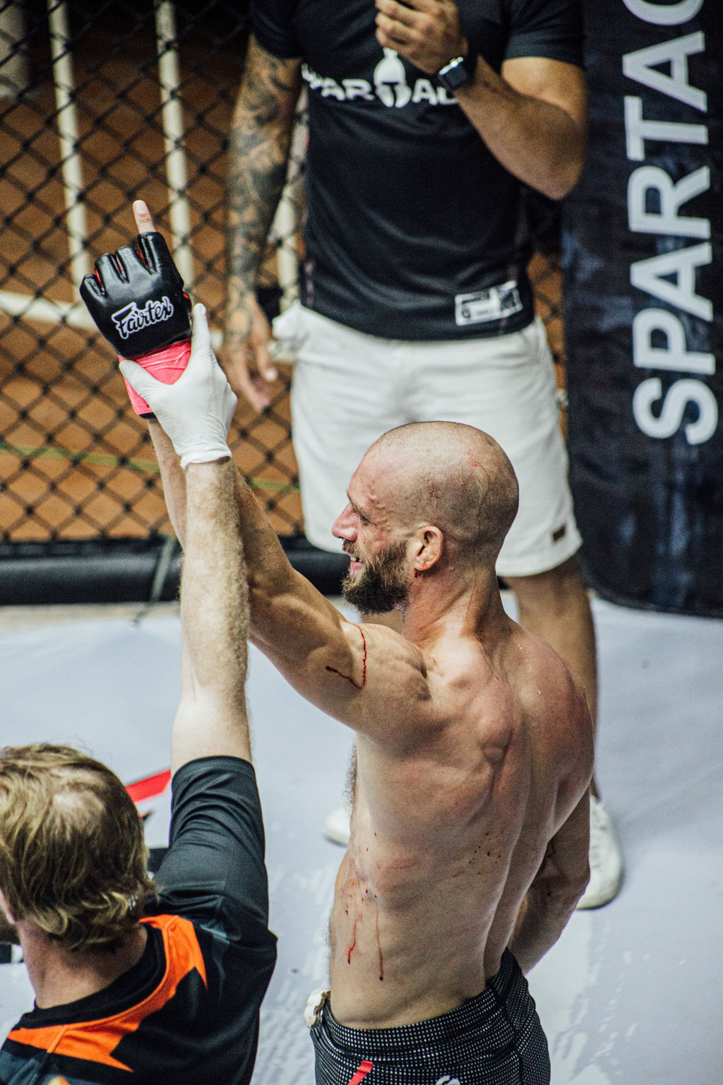 Black and white Spartan-themed Fairtex Fight MMA glove