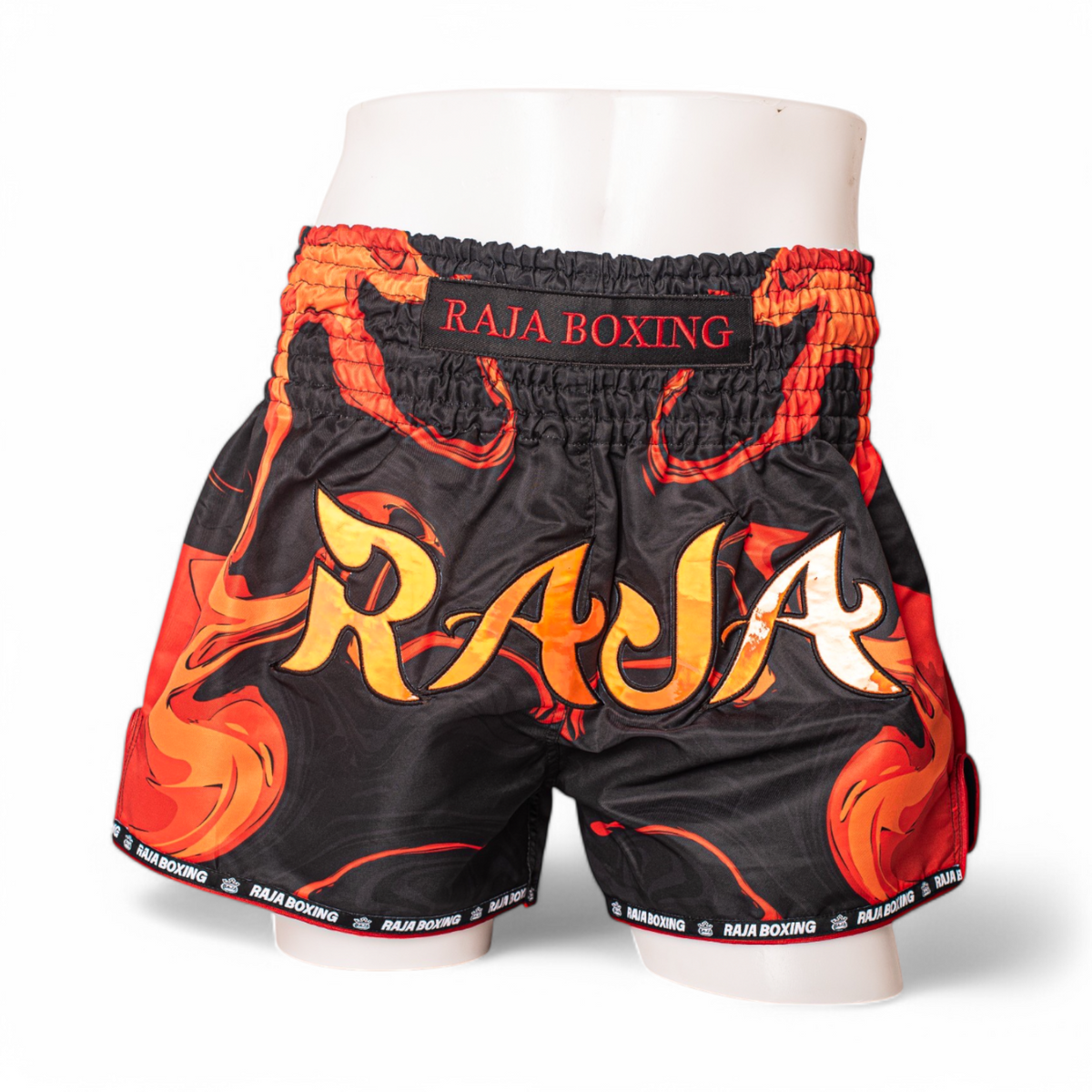 Raja Muay Thai Shorts — Orange Flame Logo (RK-5) — MMAGuy fight gear Phuket