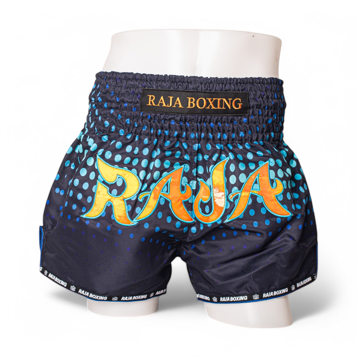 Raja Muay Thai Shorts — Blue Dot Logo (RK-14) — MMAGuy fight gear Phuket