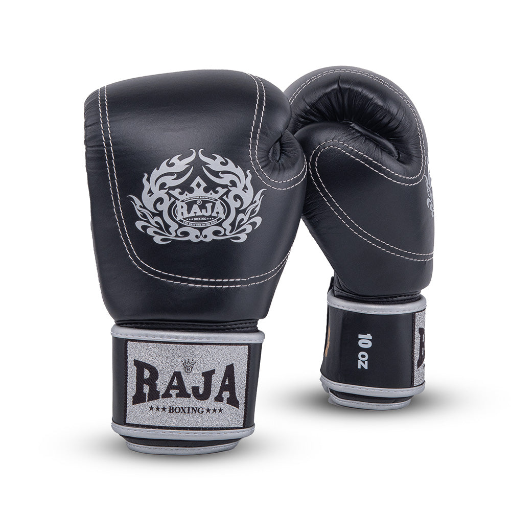 Raja Boxing Gloves — Double Line Black (RJB-P2-BLA) — MMAGuy fight gear Phuket