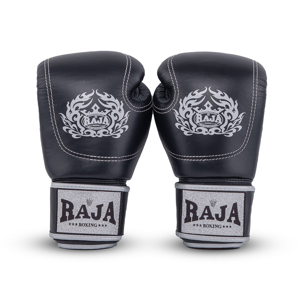 Raja Boxing Gloves — Double Line Black (RJB-P2-BLA) — MMAGuy fight gear Phuket