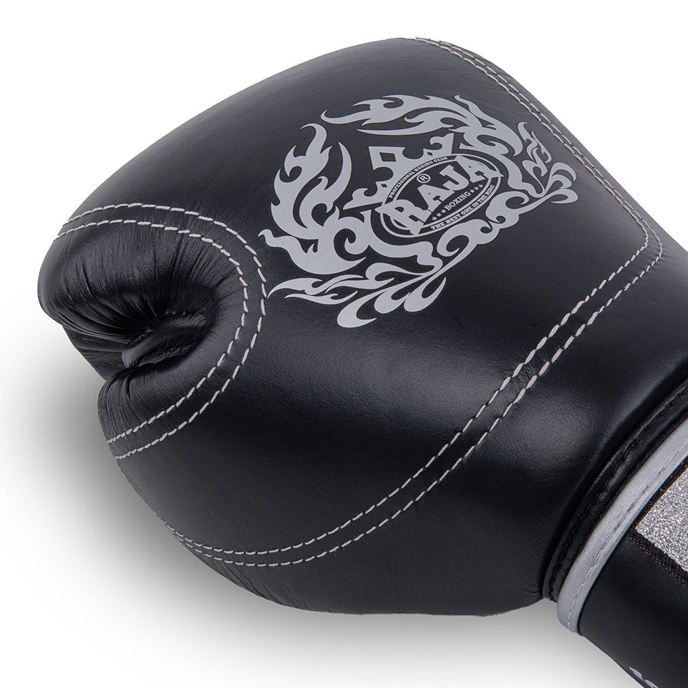 Raja Boxing Gloves — Double Line Black (RJB-P2-BLA) — MMAGuy fight gear Phuket