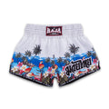 Raja Muay Thai Shorts — Island Warrior White Tropical — MMAGuy fight gear Phuket