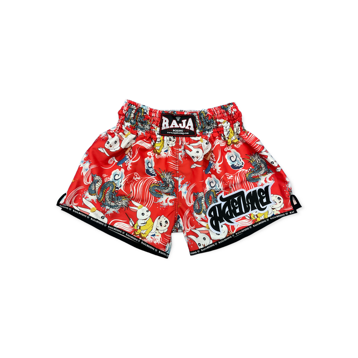 Raja Muay Thai Shorts — Red Cartoon (SP66-007) — MMAGuy fight gear Phuket