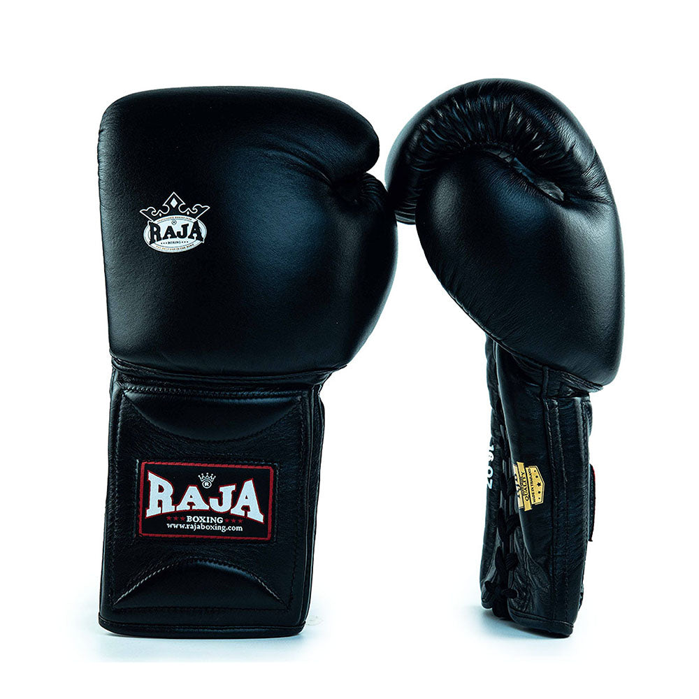 Raja Boxing Gloves — Pro Lace Up Black (RBGV-PRO-X-1) — MMAGuy fight gear Phuket