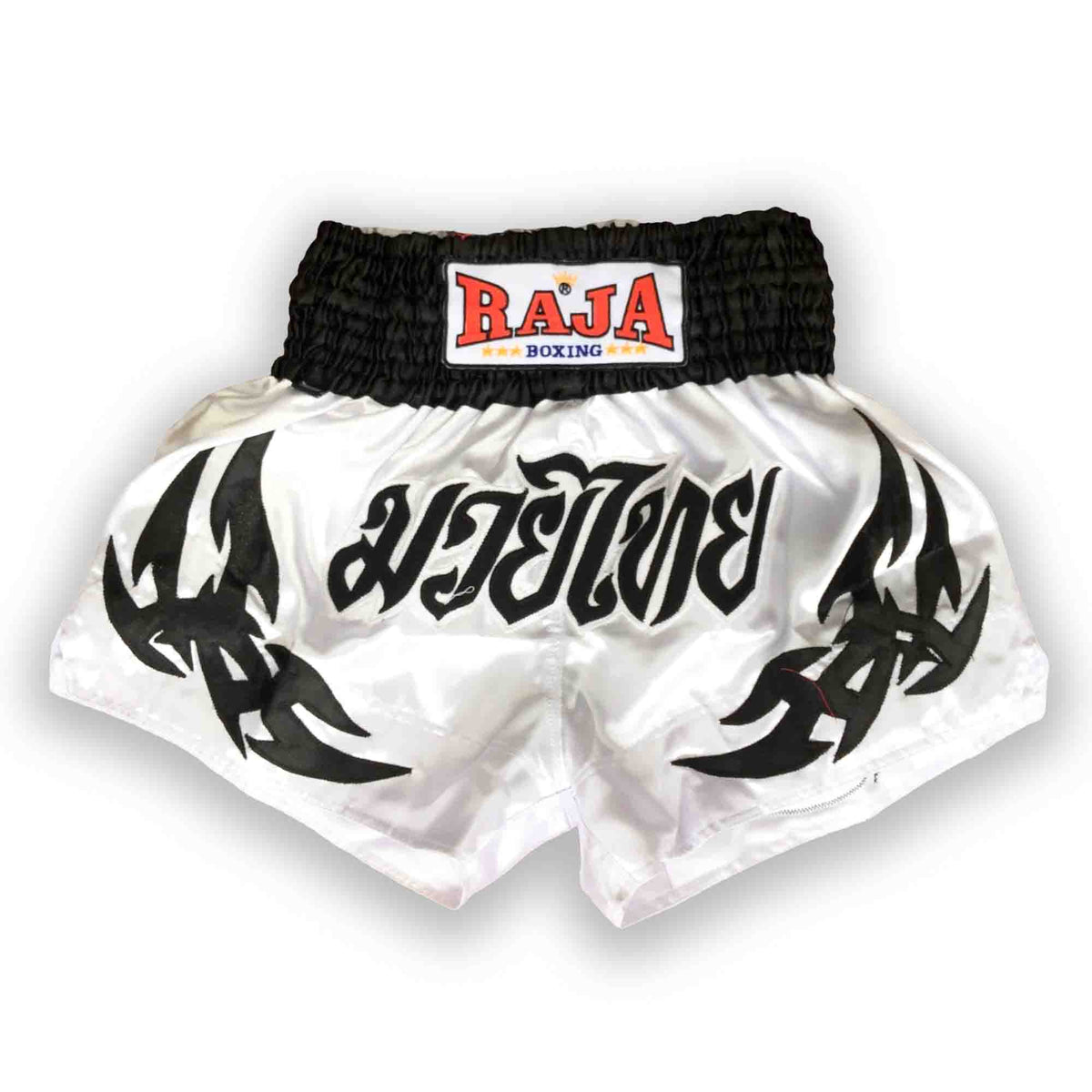 Raja Muay Thai Shorts — Tribal White — MMAGuy fight gear Phuket