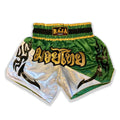 Raja Muay Thai Shorts — Gold Flame Green — MMAGuy fight gear Phuket
