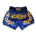 Raja Muay Thai Shorts — Gold Flame Blue — MMAGuy fight gear Phuket