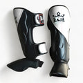 Raja Shin Guards — Double Color Cut On Black/White — MMAGuy fight gear Phuket