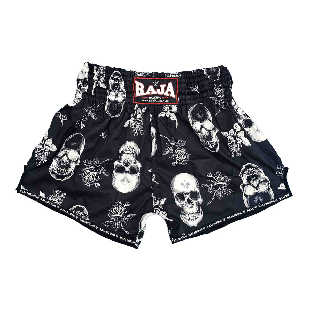Raja Muay Thai Shorts — Black Skull (SP65-156) — MMAGuy fight gear Phuket