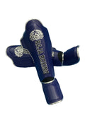 Raja Shin Guards — Navy Silver Logo (LS-2) — MMAGuy fight gear Phuket