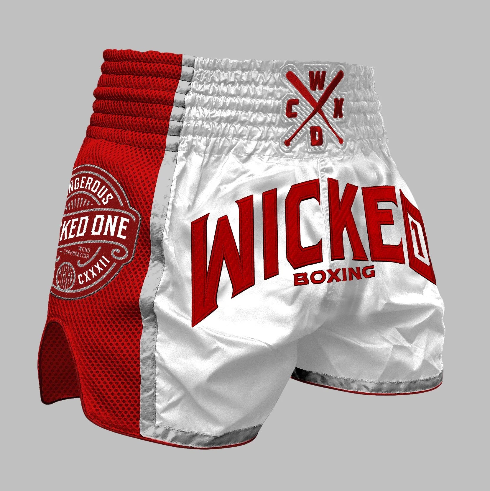 Wicked1 MUAY THAI SHORT BLOCK WHITE