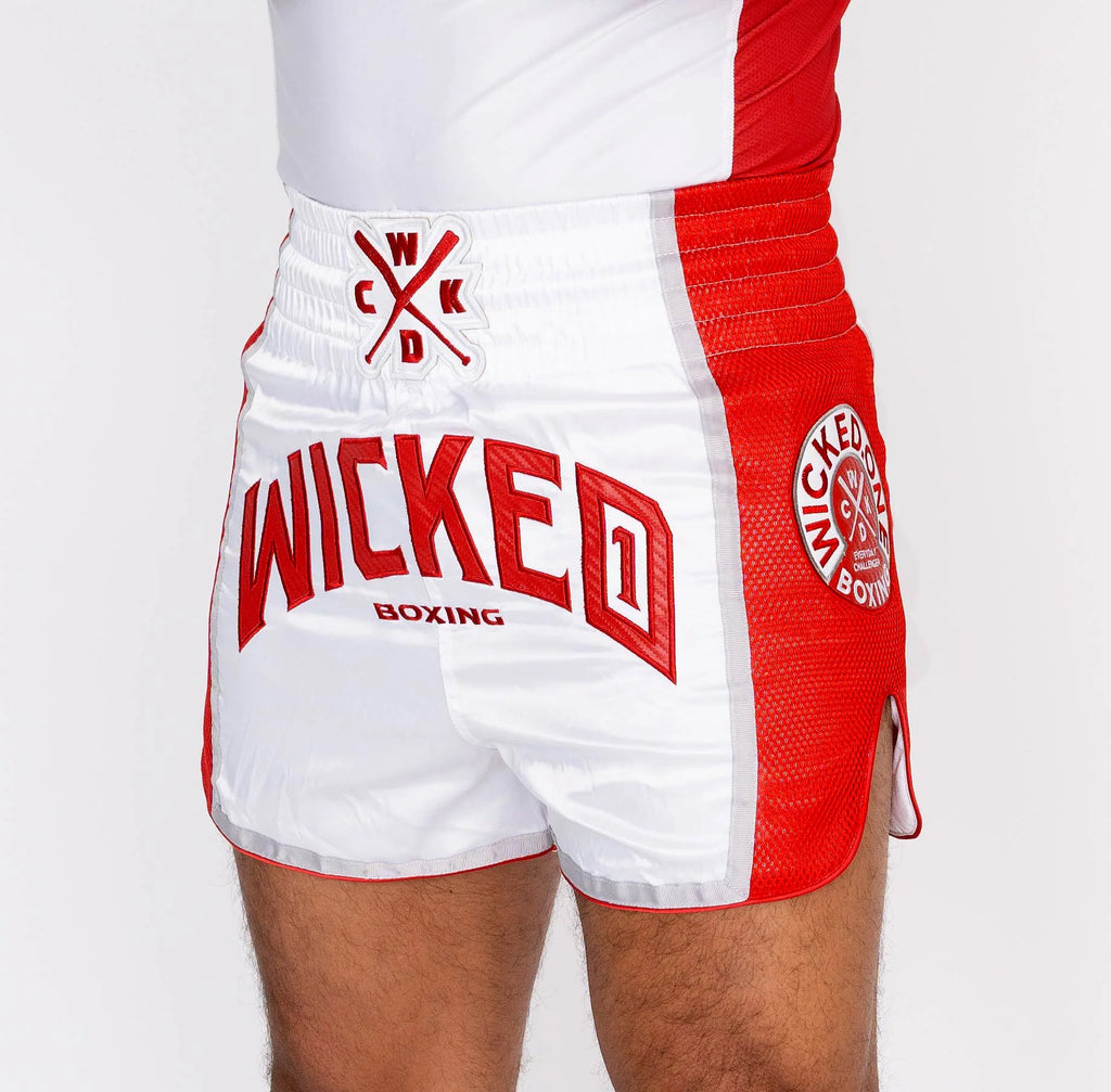 Wicked1 MUAY THAI SHORT BLOCK WHITE