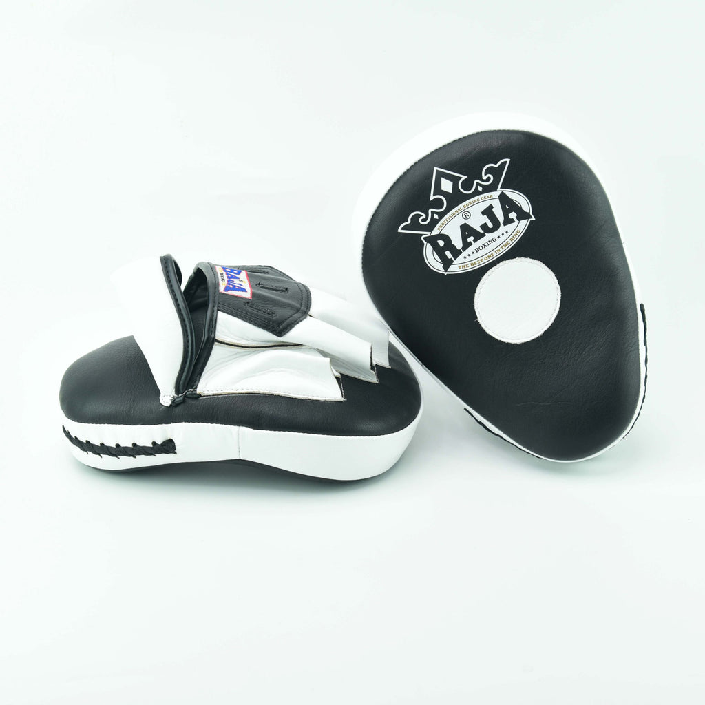 Raja Punch Mitts — Open Finger Black/White (RPM-6A) — MMAGuy fight gear Phuket