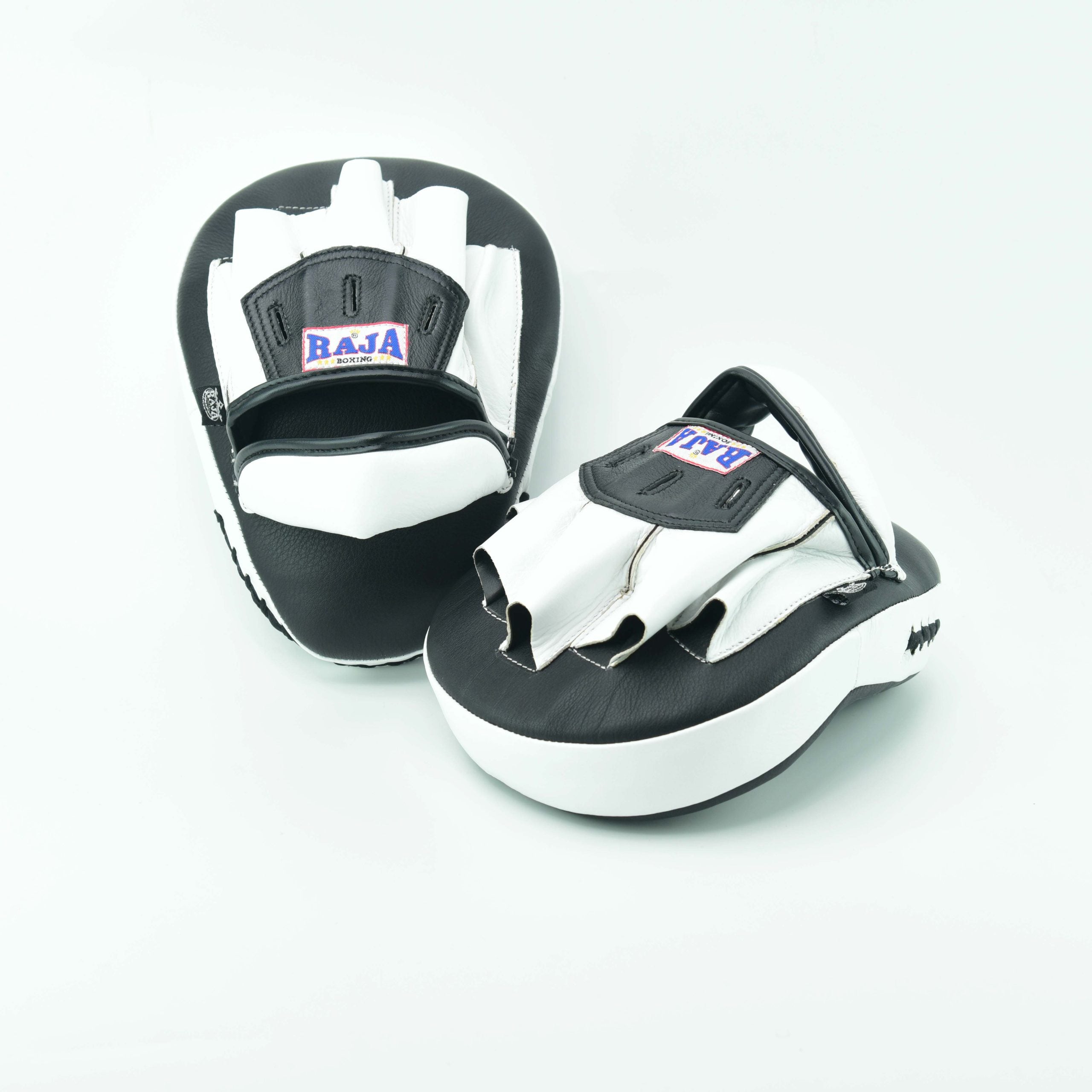 Raja Punch Mitts — Open Finger Black/White (RPM-6A) — MMAGuy fight gear Phuket