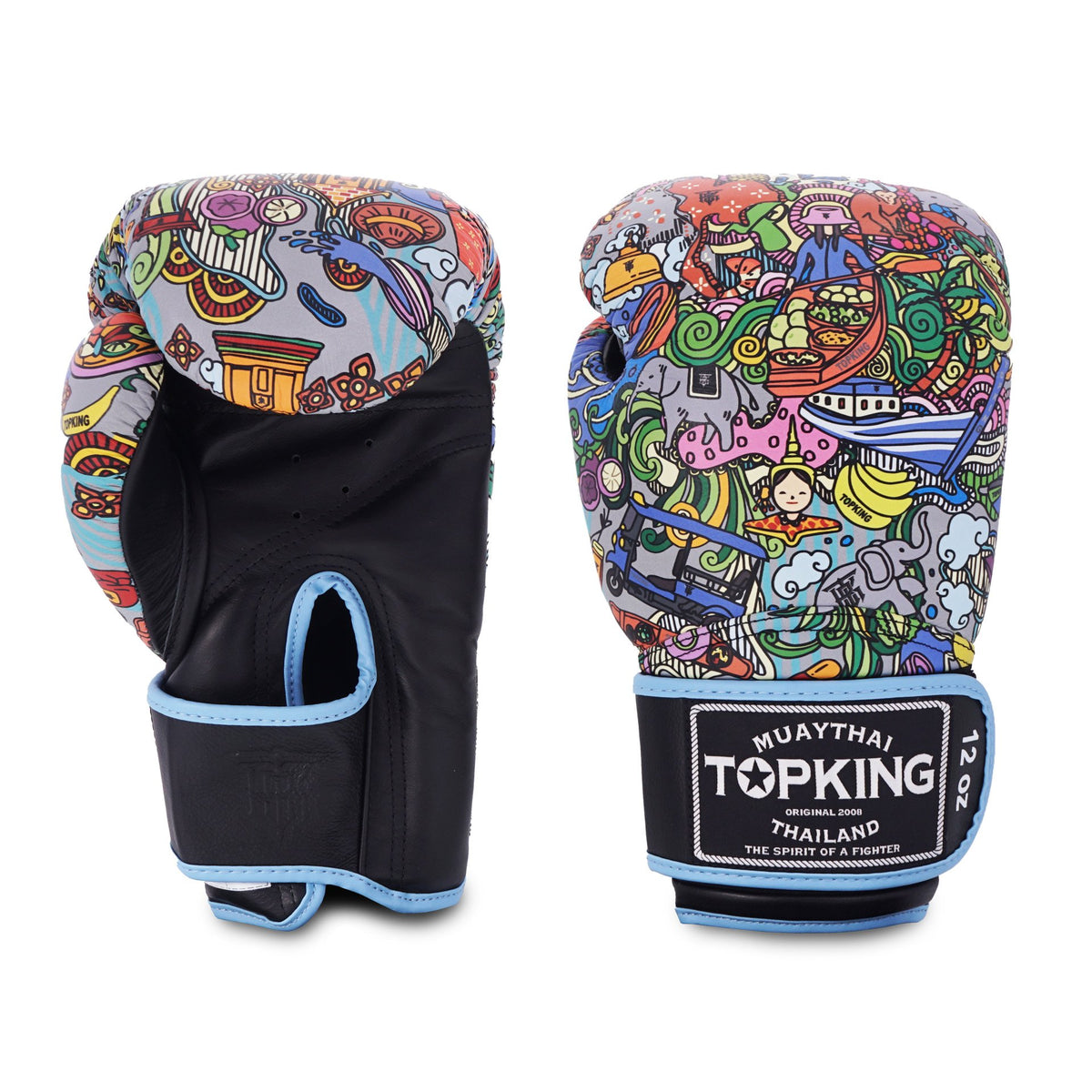 Top King Thai Culture Boxing Gloves Black