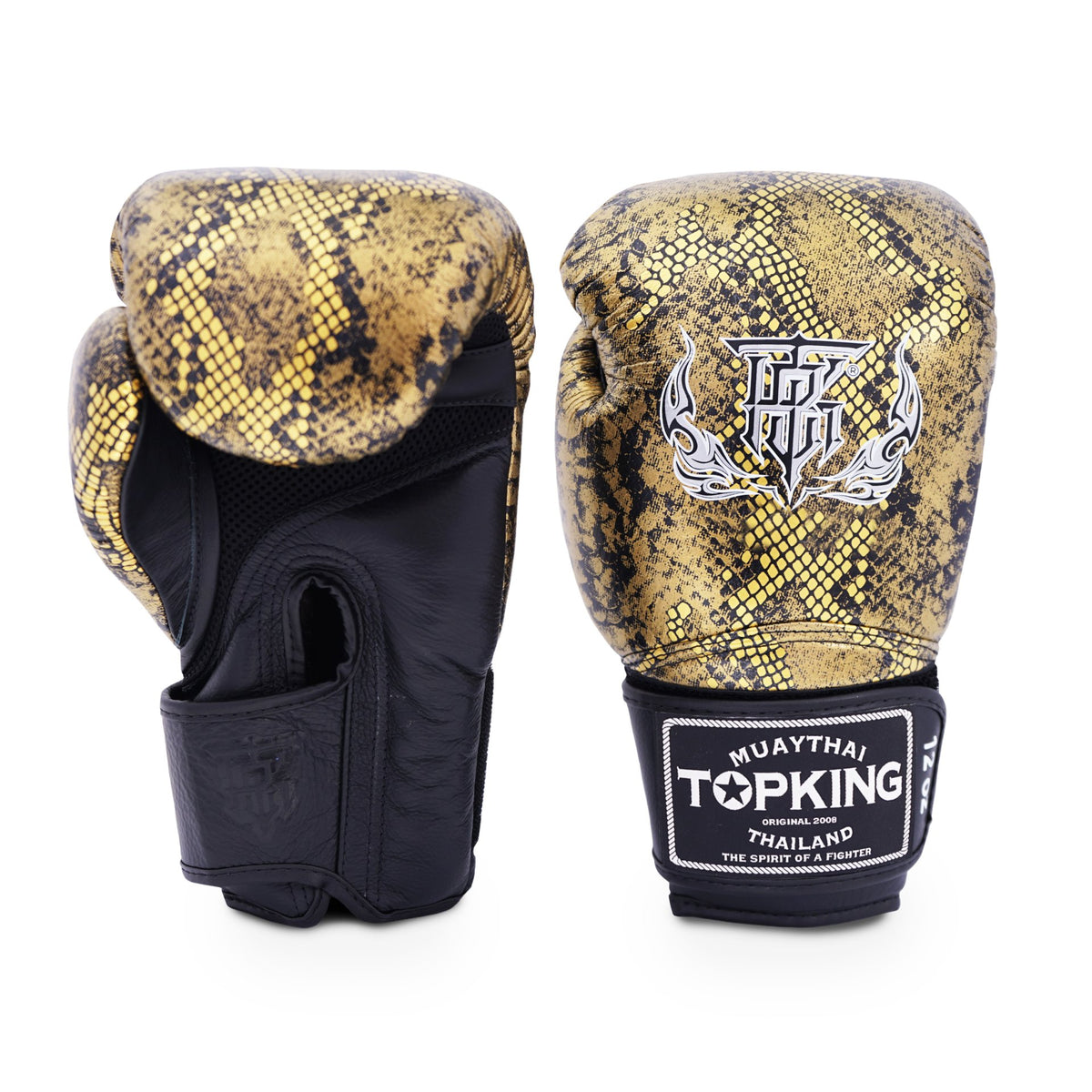 Top King Super Snake Boxing Gloves Black-Gold (AIR, mesh palm)