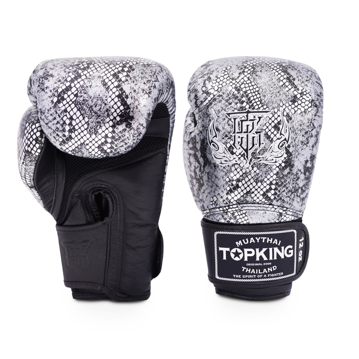 Top King Super Snake Boxing Gloves Black-Silver (AIR, mesh palm)
