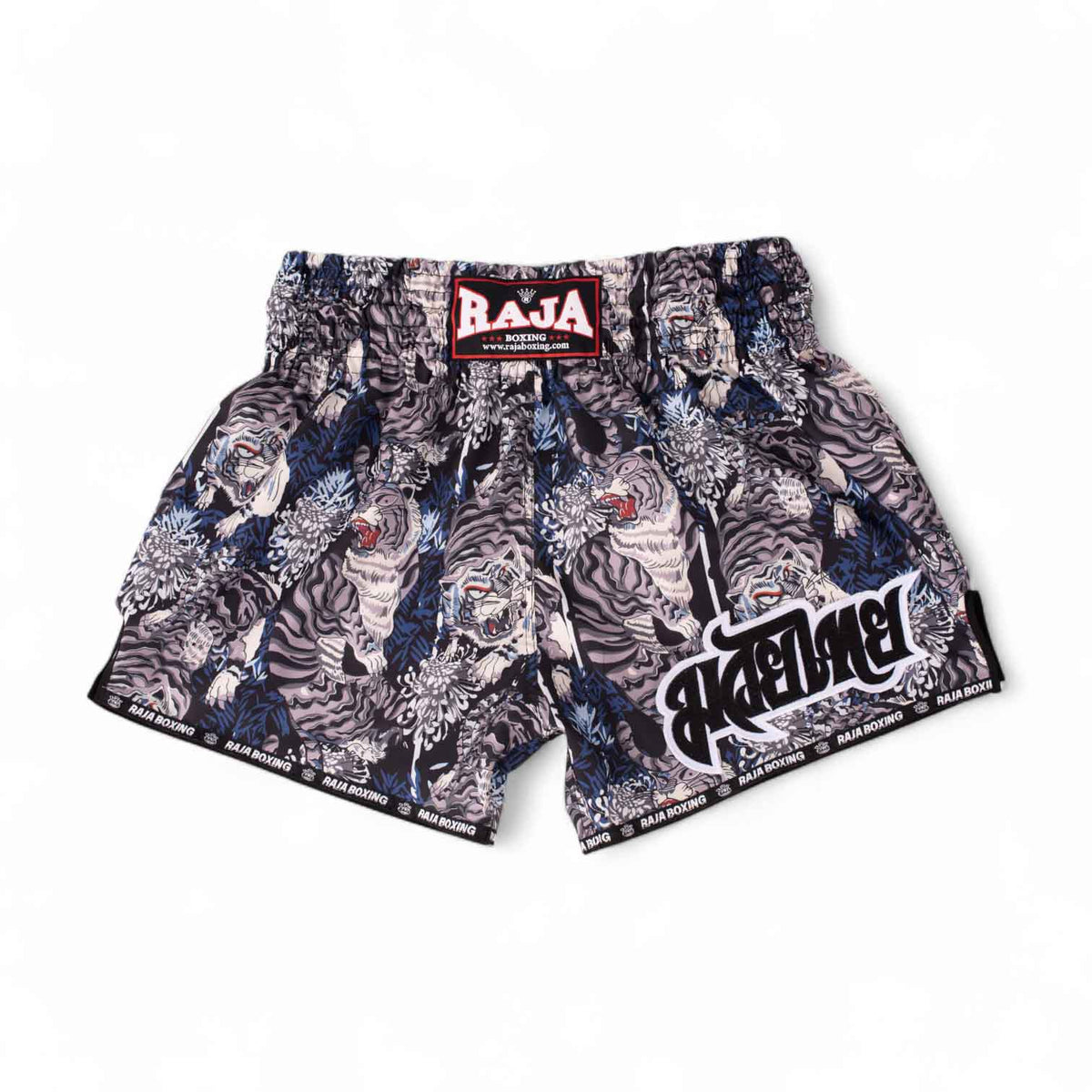 Raja Muay Thai Shorts — Grey Tiger (SP67-011) — MMAGuy fight gear Phuket