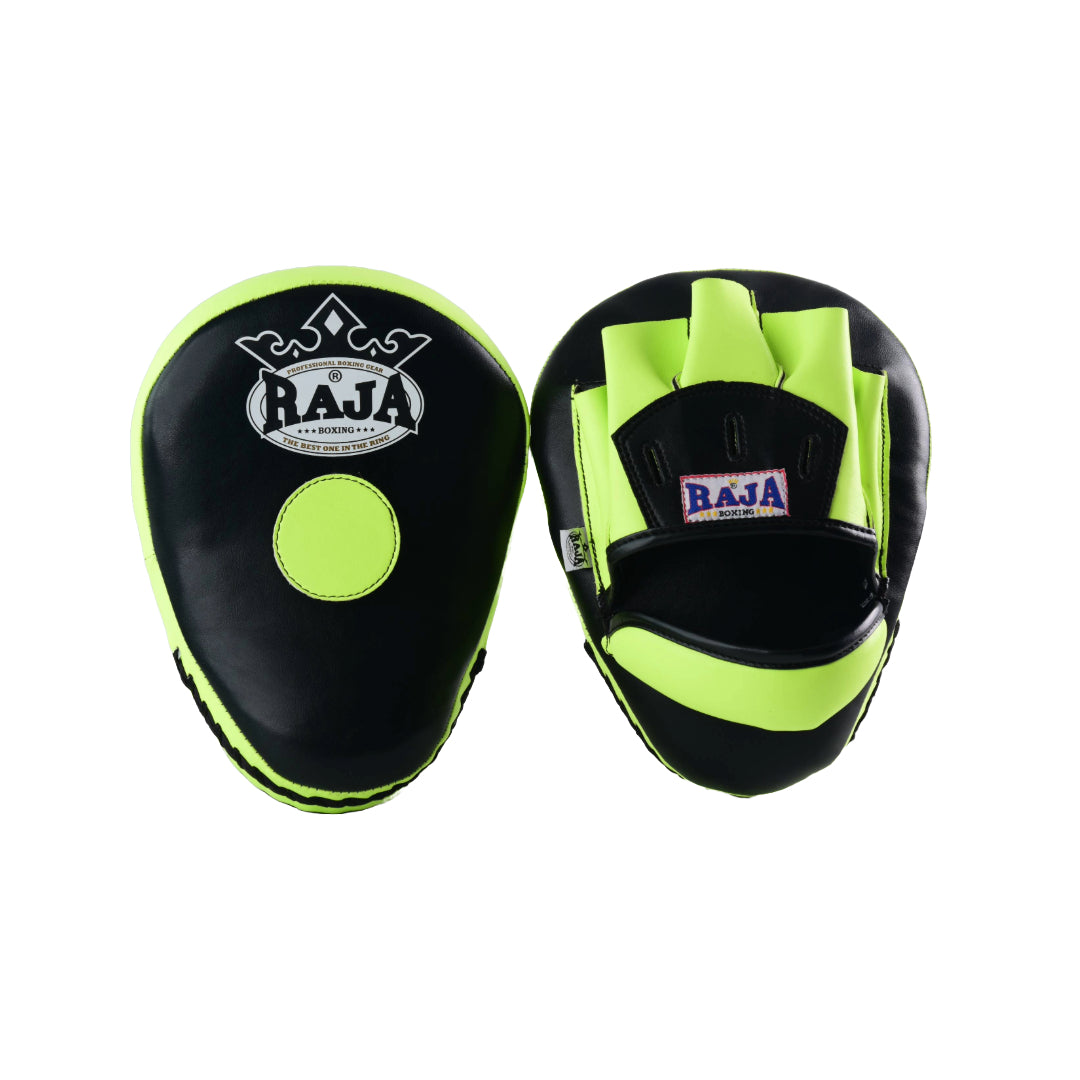 Raja Punch Mitts — Open Finger Black/Lime Green (RPM-6A) — MMAGuy fight gear Phuket
